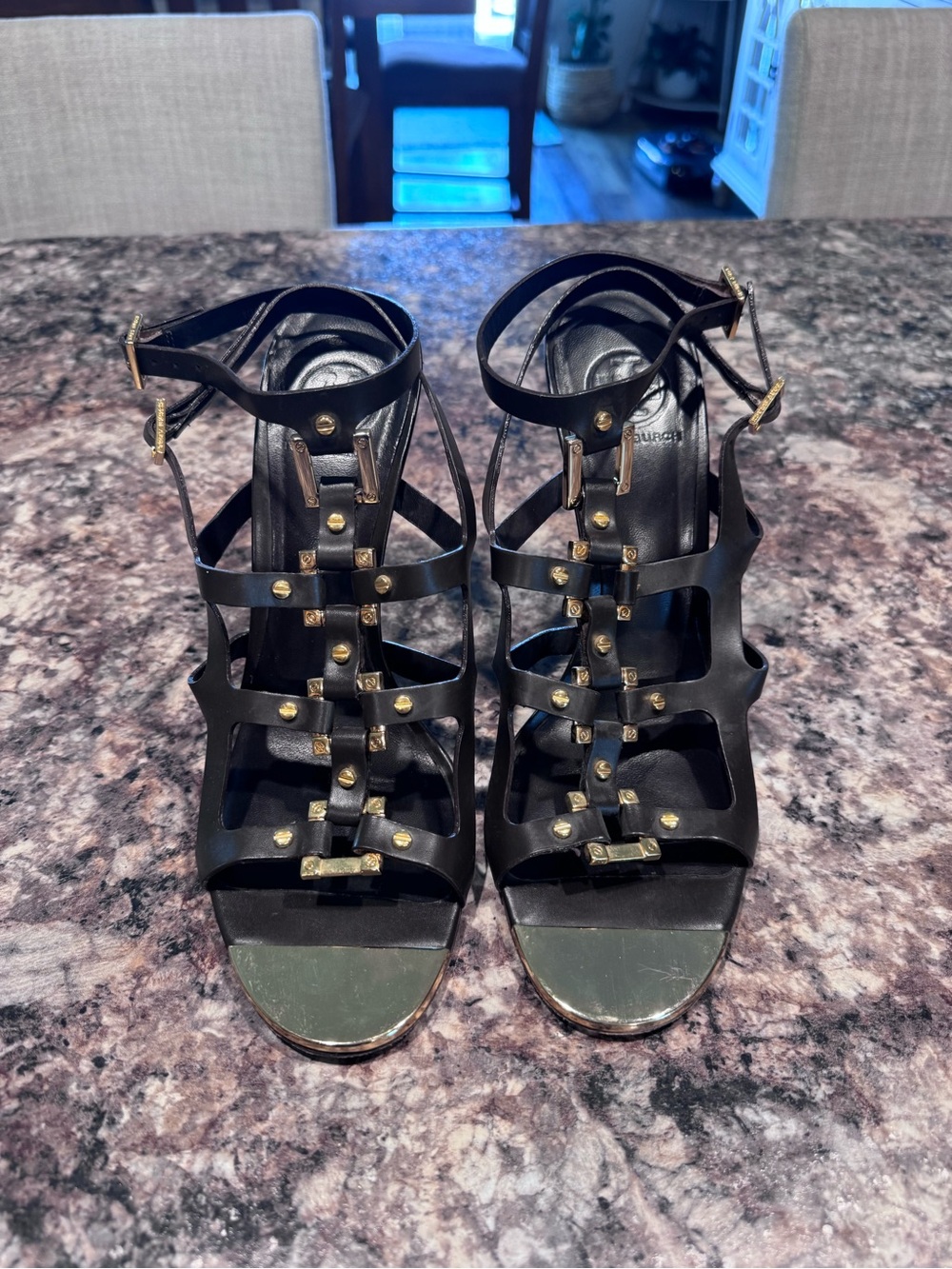 Women’s Tory Burch Brown Strappy Studded High Heel Sandals